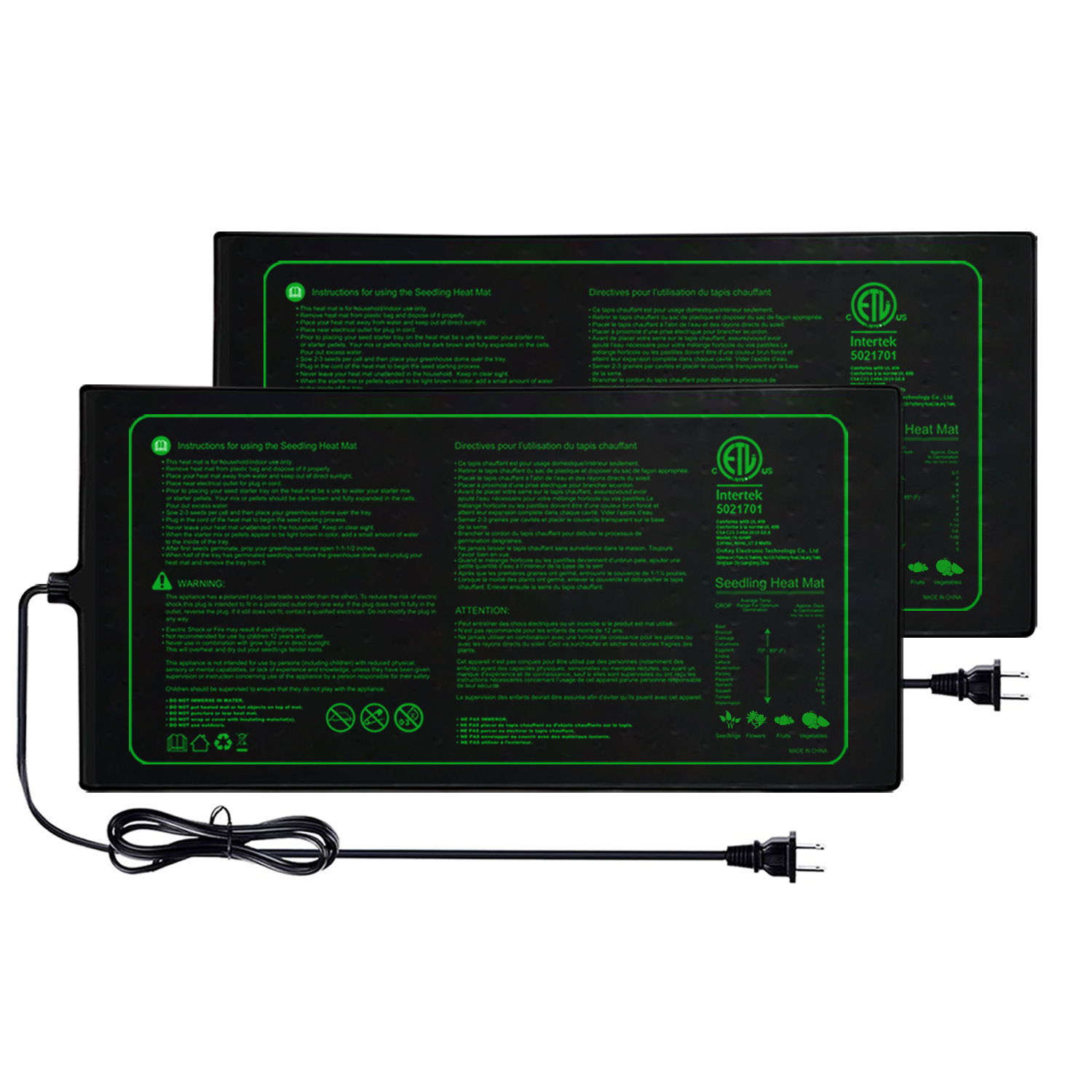 Seedling Heat Mat - แผ่นทำความร้อนสำหรับเพาะกล้าแบบกันน้ำ ขนาด 20x10 นิ้ว แพ็คคู่ สำหรับการงอก